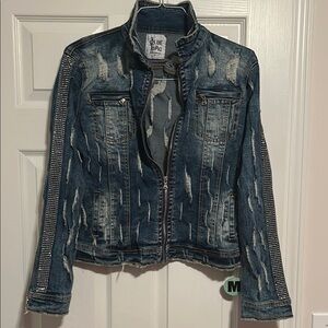 Blue Distressed Jean Jacket with Vintage Appeal